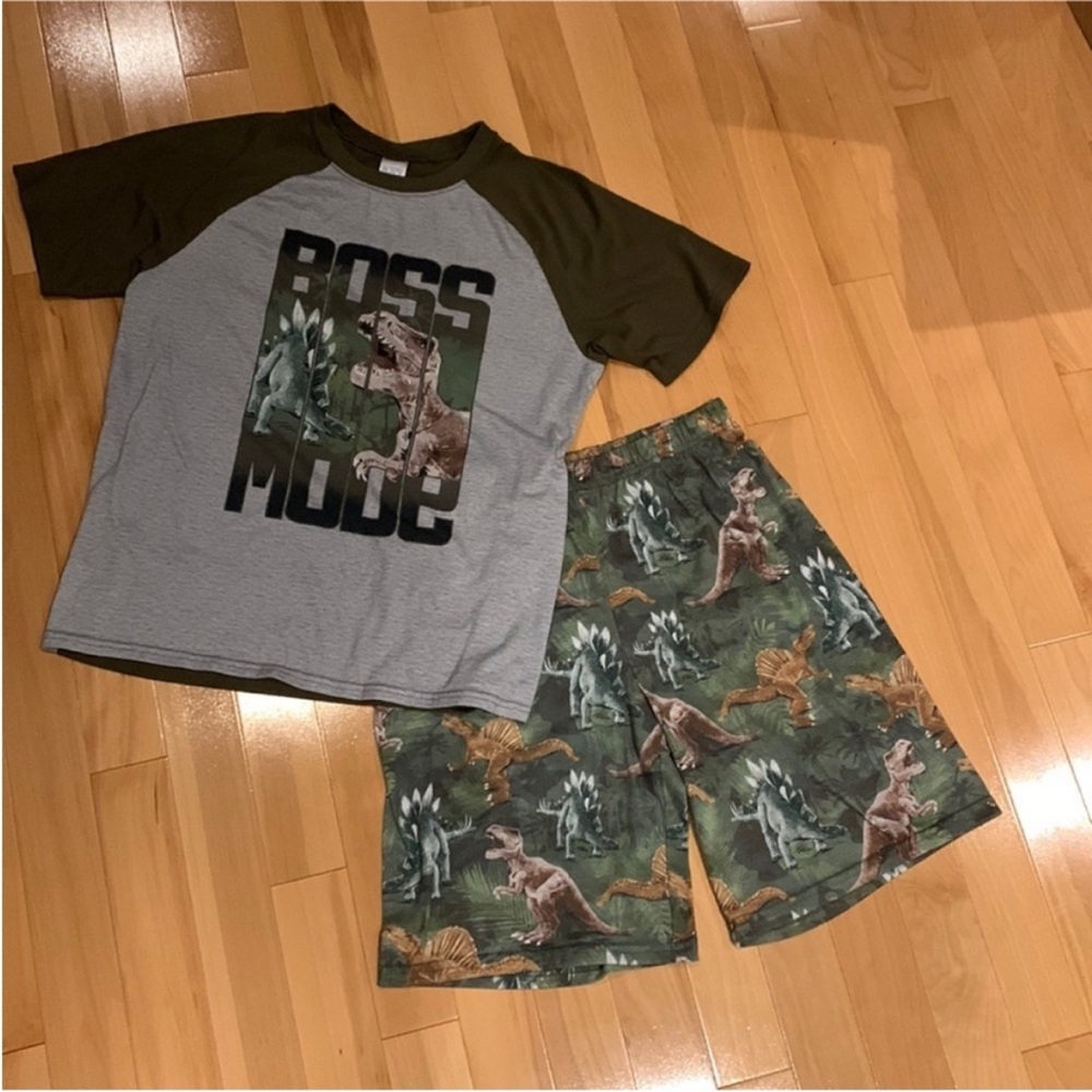 Boys Summer Dinosaur Short Sleeve Pajama Set Bundle - size XL (14)